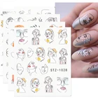 Nail Water Abstract Lady Paper Nail Art Decor Face Nail Decals Water Black Leaf Sliders Gel Polish Sticker