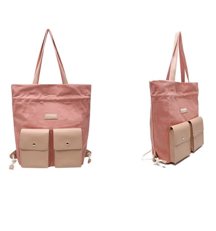 Fashion cotton canvas travel bag large capacity multiple students drawstring backpack