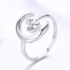 S925 Sterling Silver Adjustable Cute Cat and Crescent Moon Opening Expandable Lucky Engagement Band Ring
