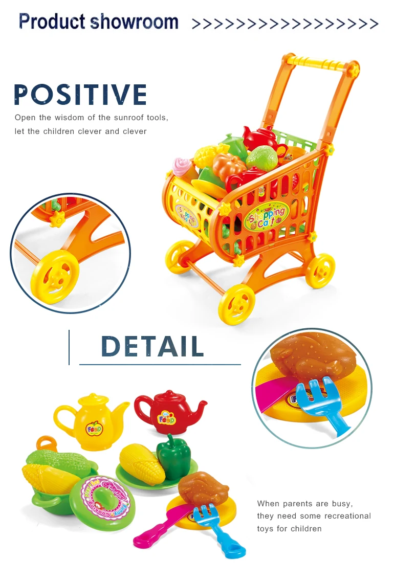 Good quality fruit kids pretend play plastic shopping cart trolley supermarket toy