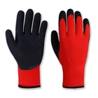 Hi Vis Red Thumb Household Coated Latex Coated Terry Loop Liner Gloves for Cold Temperature Environment