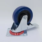 4 Inch Industrial Rigid Caster With Blue Elastic Rubber Wheel
