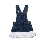 Knitted denim openwork embroidery cotton poplin bib baby girl overalls