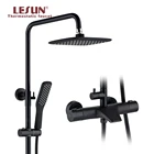 LESUN Matte black bathroom bath exposed thermostatic chrome brass shower faucet mixer set tap kits