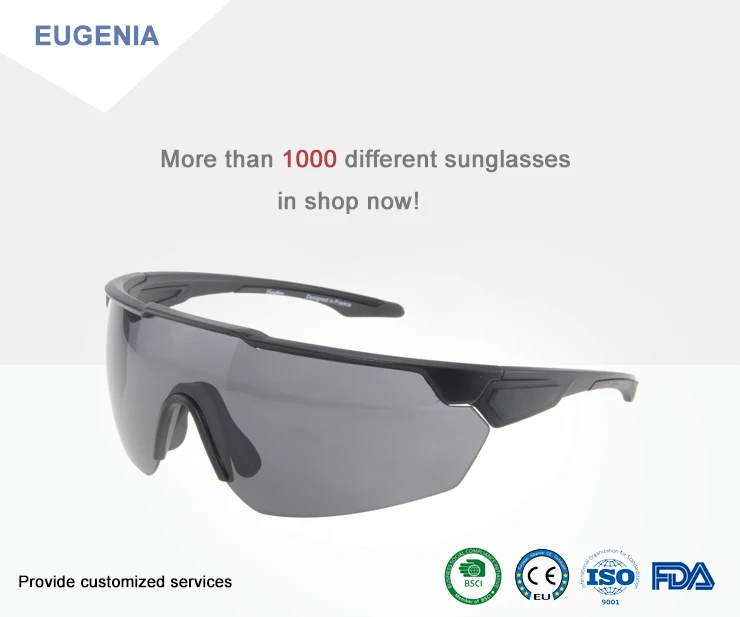 EUGENIA Black Color Classical Men Cycling High Quality Rimless China Manufacture PC Sport Sunglasses
