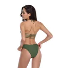 Nontoxic Beach High Quality Latest Fashion Beach Cover Ups Halter Strap 2 Piece Striped Swimwear Bikini For Women