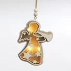 Christmas Party Gifts Wooden Christmas pendant angle Hanging Led Lights Angel Ornaments Wooden Decoration Pe