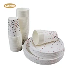 150pcs White Rose Gold Dots Juice Cups Paper Dinner Plates Disposable Tableware Sets For Kids Party
