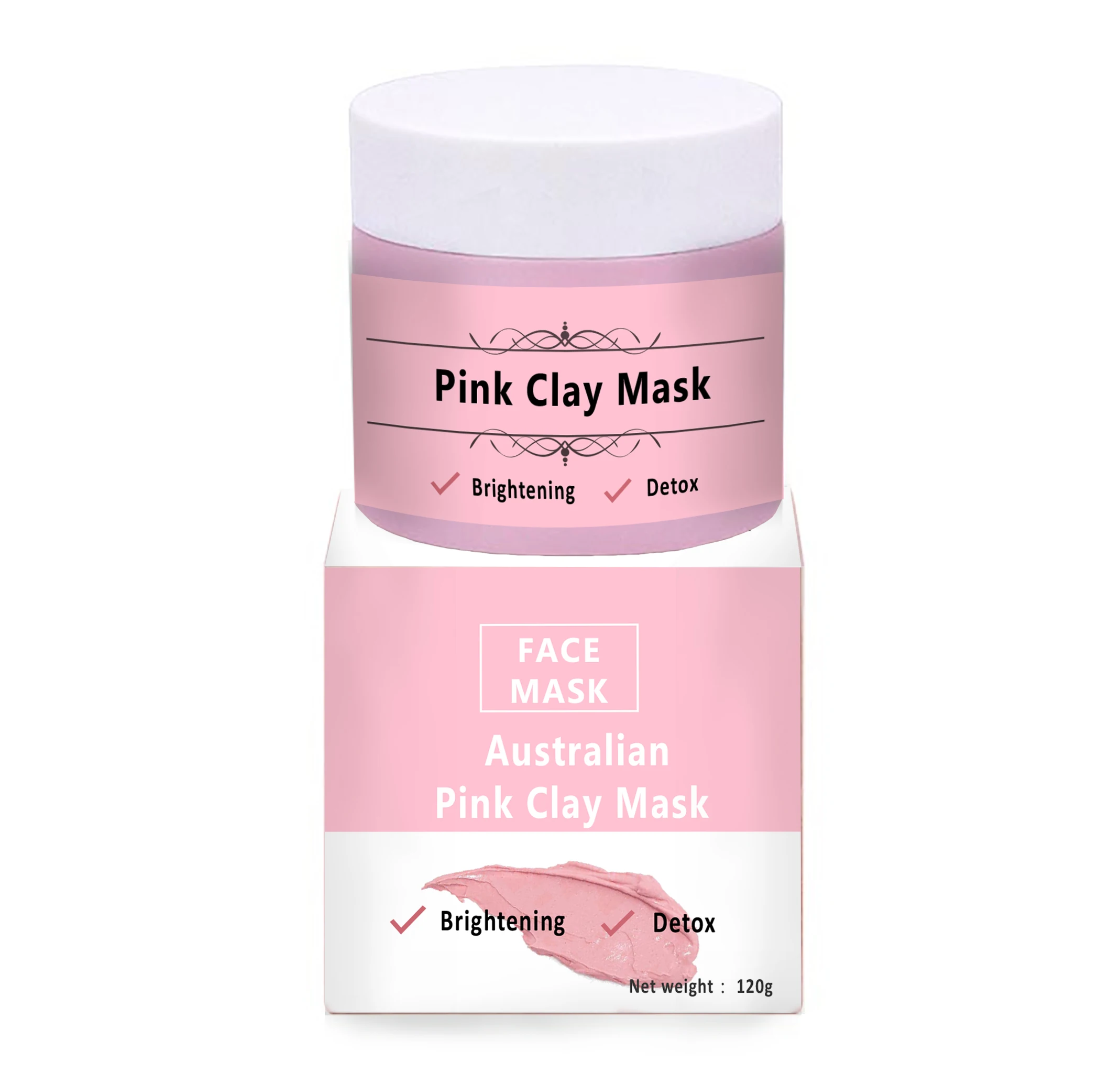 fast delivery pink clay mask for whitening skin and detox