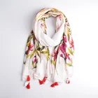 Wholesale latest printed women hijab scarf top sales spring floral print tassel long 2019 new fashion scarf