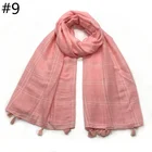 ND180 New white line Plaid hijab scarf tassel fashion women scarves and shawls cosy muslim printed scarfs arab grid hijabs