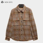 Wholesale new pattern women casual formal checks shirts front pocket women thickness blouse/tops