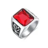 Hot Sale Punk 316L Stainless steel Sliver Color With Red Stone Men Ring
