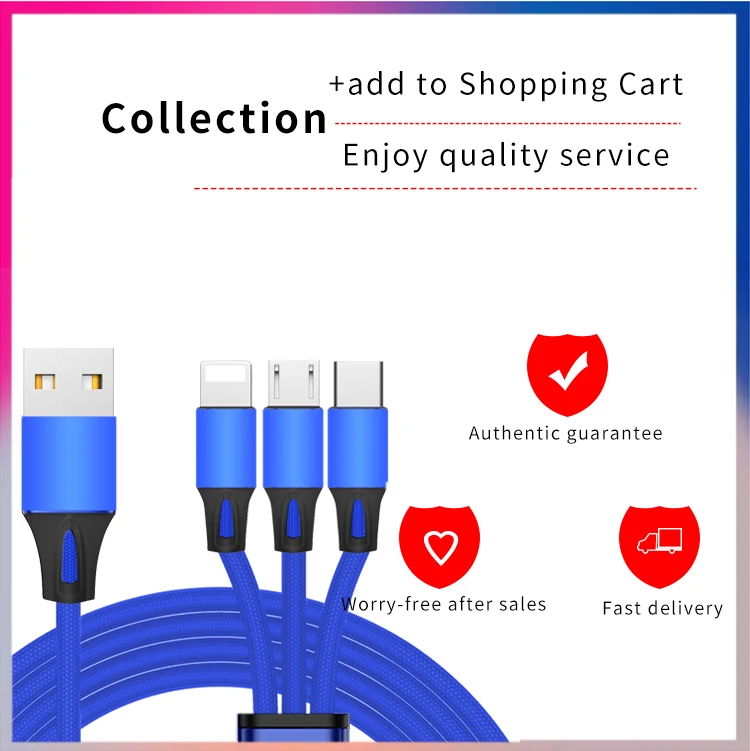Wholesaler Fashionable Christmas 3A 3 in 1 High Quality Usb Cable For Iphone/Andriod/Type C charger - ANKUX.COM