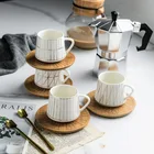 Creative Espresso Porcelain Coffee Tea Set Turkish Ceramic Cup and Saucer Set with wooden Saucer