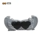 Black Double Heart Angel Shape Grave Granite Headstone