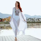 WINUP white lace maxi embroidered tunic bikini dress beach cover