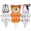 7 Pcs A set Animal Head Shape Zebra Tiger Cow Animal Aluminium Foil Tiger Stripe Latex balloons For Party Decoration