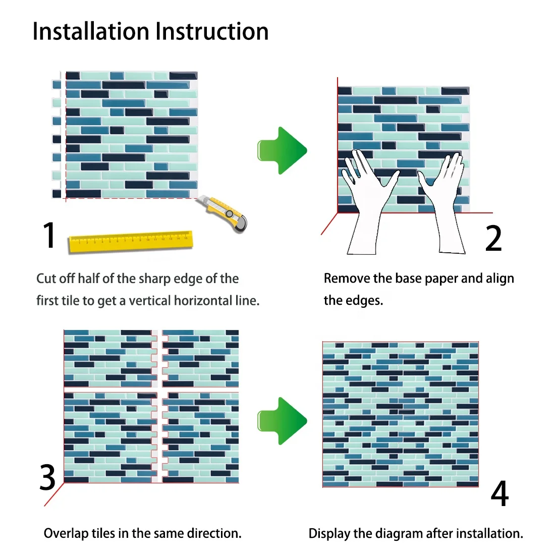 Mostic Waterproof Wall Brick 3d tiles Wallpaper Green Grey White Mixed and Stick Tiles for Bathroom or living room or bedroom