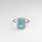 Luxury Simple Gemstone Ring Synthetic Stones Geometric Zirconic Silver Ring For Women Jewelry