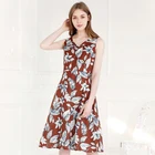 Summer new sleeveless natural cotton printed V-neck print in the long paragraph women linen dress