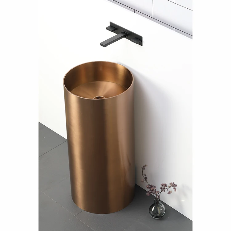 Salle de bain couleur cuivre ronde autoportante unique bol SUS 304 coin évier évier en acier inoxydable