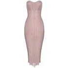 Nude/Black/Red/White Strapless Sleeveless Over Knee Tassels Fringe Bandage Dress