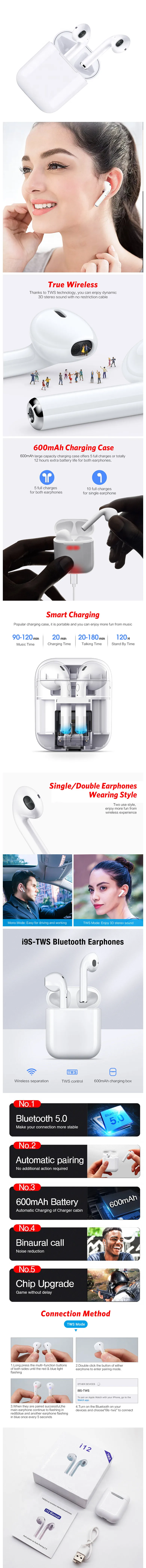 Touch Control Original Auto Power-on Auto Pairing 5.0 TWS True Wireless Stereo i12 Earbuds Bluetooth For Iphone Apple Samsung Mi - ANKUX.COM