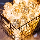 Wedding Christmas Decorative LED Big Rattan Cotton Ball Fairy String light