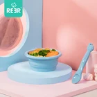 Color Travel Portable Folding Coffee Cup With Spoon Round Collapsible Foldable Silicone Baby Bowl And Spoon Set With Lid