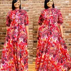 Colorful Stripes Printing Ethnic Style With Necktie Tie-dye Maxi Hawaiian Casual Plus Size Women Dresses