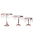 Set of 3 Blush Rose Gold Round Metal Cake Stand With Mirror Top for Wedding Party Decoration