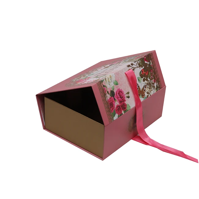 recycled magnetic gift box with ribbon closure cardboard hard