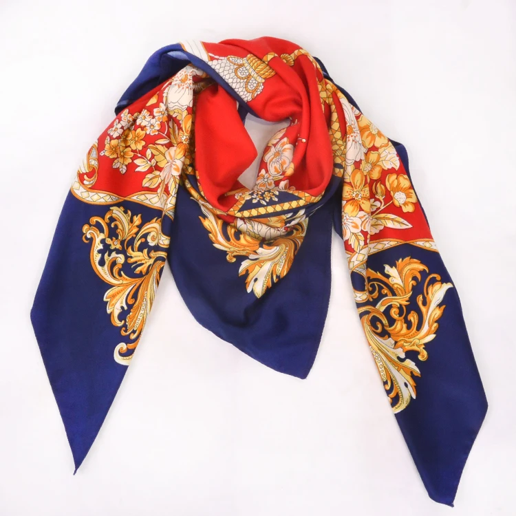 Fashion Custom Design FENNYSUN 130*130cm Large Long Twill Square Satin Polyester Silk Wholesale Shawl Neck Scarf