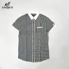 Unique design man shirts Contrast plaids patchwork shirt men