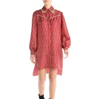Loose retro plus size fashion latest wholesale female red short women clothing long sleeve casual dresses