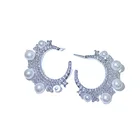 Fashion style moon shape brass zircon crystal diamond stud pearl earrings gold plated