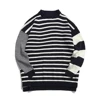 mens cheap custom fashion contrast stripe loose fit high low hem knit sweater