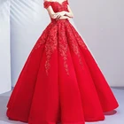 Wholesale Ladies Formal Off-shoulder Bridal Red Ball Gown Wedding Dress