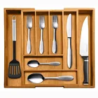 FDA LFGB Bamboo Drawer Expandable Cutlery Utensil Flatware Tray Flatware Organizers Tray Storage