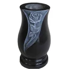 Wholesale Rounded Hand Carved Outdoor Memorial Black Stone Vases for Grave Tombstone Headstones
