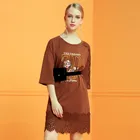 Zdorzi 2019 fashion women t-shirt printed half sleeve o-neck patchwork lace oversize t-shirt
