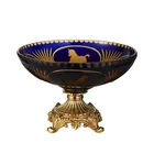 Hot Sale Large Crystal Candy Fruit Bowls Round Glass Fruit Bowl With Fancy Gold Decal Dinnerware