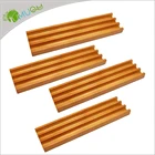YumuQ 4 Pack Natural Wooden Domino Tiles Racks, Tray Holders, Organizer for Mexican Train Dominoes Games