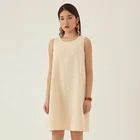 2019 new Modest Lady Casual Style Sleeveless O neck 100% Flax Breathable Knee Length Women Dress on Sale
