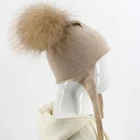 My fur Wholesale 100% angora knitted hat beanie for adults,winter hat with fur pom pom
