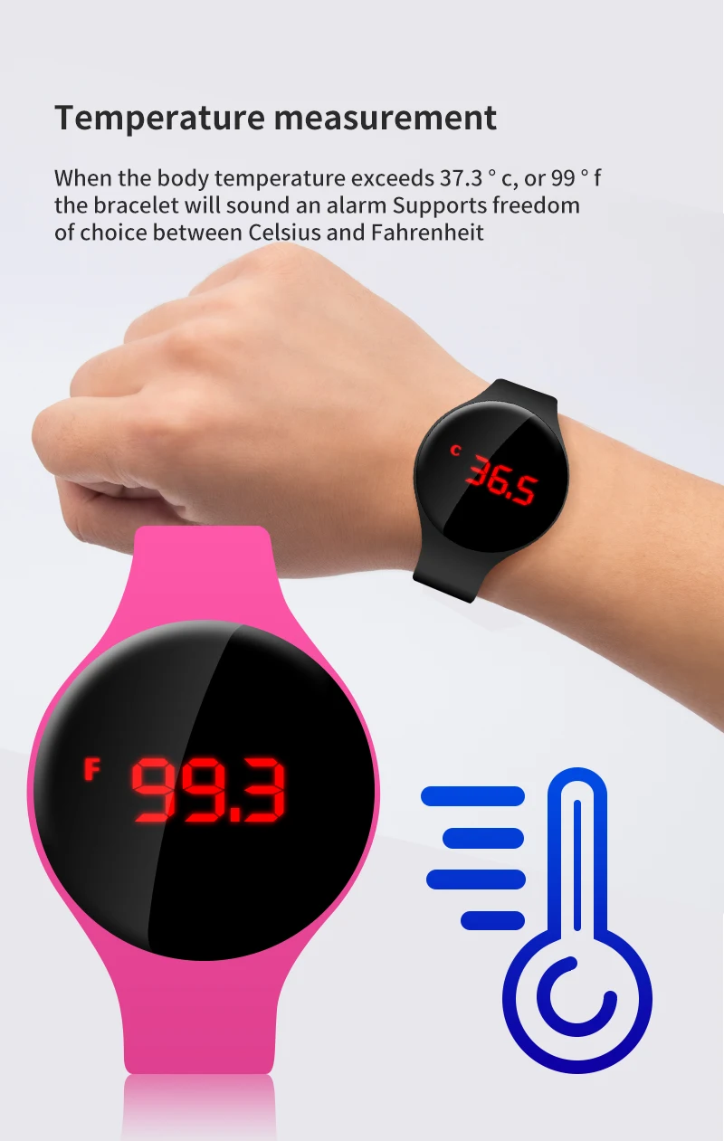 _02. New design wearable thermometer wristband smart bracelet health kids band smartwatch  body temperature monitor smart watch