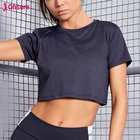 カスタム印刷された高品質女性ジム半袖黒のクロップトップ Tシャツレディースワークアウトスポーツ Tシャツ