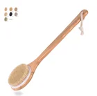 Dry Bath Body Brush with Anti-slip Long bamboo Handle, 100% Natural Bristles Body Massager, Perfect for Exfoliatin