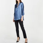 Silk Blouse Silk Women Blue Elegant Button Up Silk Blouse Long Sleeves